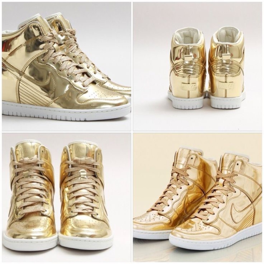 Rare Nike Dunk Sky Hi SP Liquid Gold Hidden Wedge Sneaker Heels Size 7